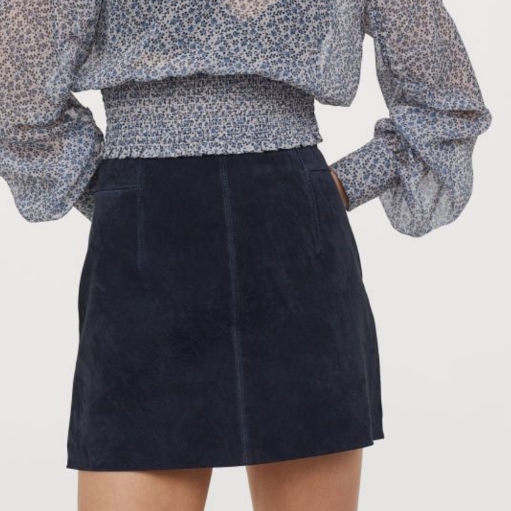 H&M Navy Blue Real Suede Skirt